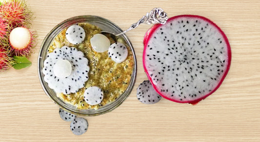 Tropical Vegan Rice Pudding with Dragon Fruits and Rambutans